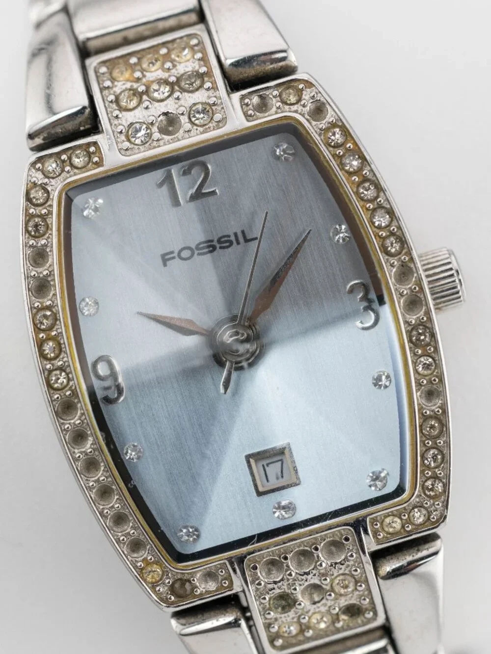 FOSSIL ES-1567 F2 Blue Crystal Date Quartz Analog Women's Watch New Battery